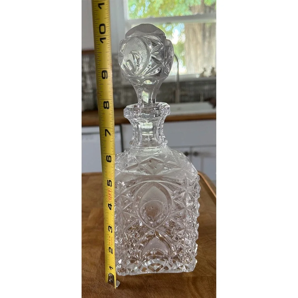 Vintage‎ Cut Lead Crystal Square Liquor Decanter with Stopper Barware Clear 10in